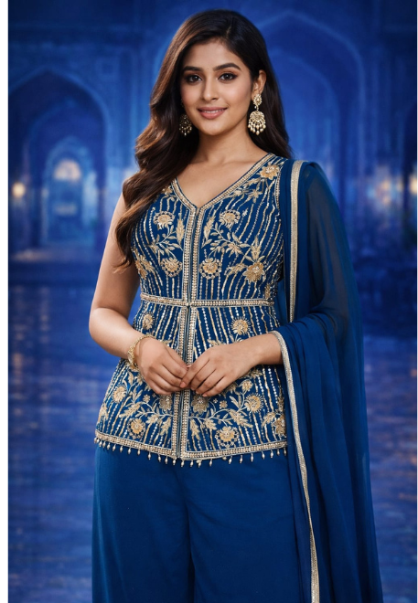 Blue Designer Sharara
